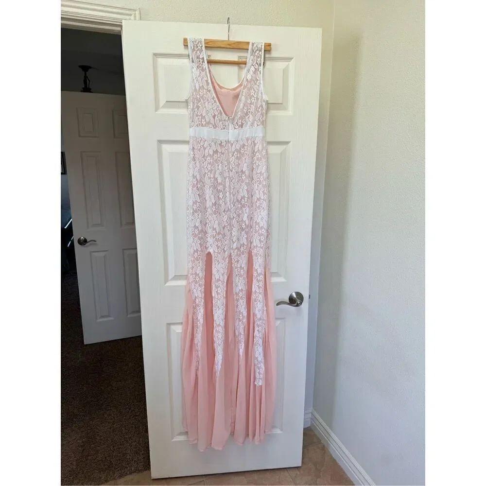 Vintage cream floral lace mermaid bodycon dress low scoop back sleeveless - Picture 4 of 5